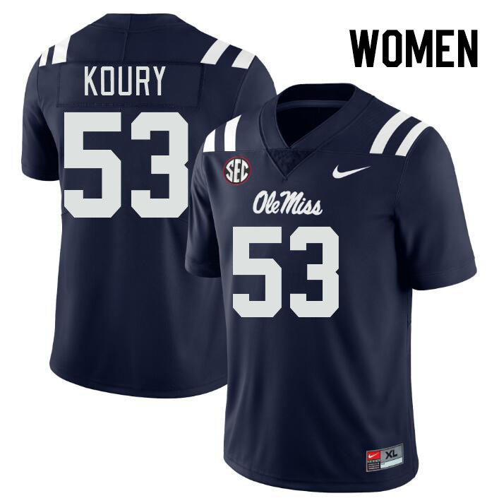 Women #53 Joe Koury Ole Miss Rebels College Football Jerseys Stitched-Navy